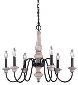 VAXCEL H0236 Georgetown 6 Light Gray Wood Farmhouse Chandelier