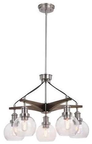 VAXCEL H0256 Avondale 25.5-in Nickel and Wood Farmhouse 5 Light Chandelier