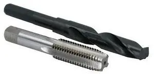 Drill America 7/8"-14 HSS Plug Tap and matching 13/16" HSS 1/2" Shank Drill Bit in plastic pouch.