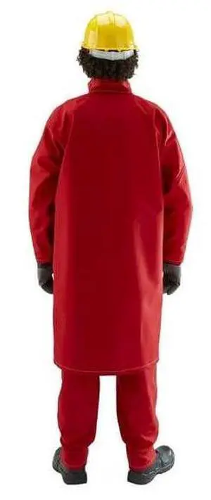 ANSELL 66-663 Lab Coat, Polyester, Hook-and-Loop, Zipper, Red, L