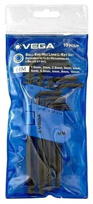 VEGA HBL10AM Hex + Hex Ball L-Key Set,10 pieces