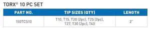 VEGA 150TCS10 Torx Carabiner Set,10 pc, 4 in Length, S2 Steel