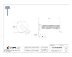 MIDWEST FASTENER 71325 Elevator Bolt, 3/8"-16 Thrd Sz, 2-1/2 in L, Steel, Zinc