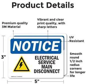 SIGNMISSION OS-2PACK-NS-D-35-L-11694 Electrical Service Main Disconnect Sign