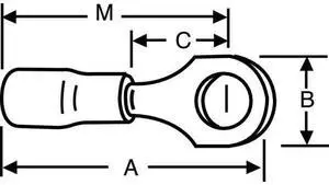STA-KON RA18-4 Ring Terminal, #4 Stud Size, 16 AWG, 600 V, Nylon Insulated,