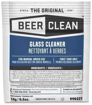 DIVERSEY 990221 Beer Clean Glass Cleaner, Powder, .5oz Packet, PK100