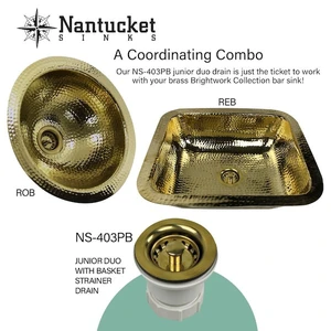 NANTUCKET SINKS NS-403PB 2.75 inch Junior Duo Bar Sink Drain In Polished Brass NANTUCKET SINKS NS-403PB 2.75 inch Junior Duo Bar Sink Drain In Polished Brass