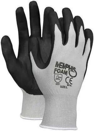 Memphis Economy Foam Nitrile Gloves Large Gray/Black 12 Pairs 9673L
