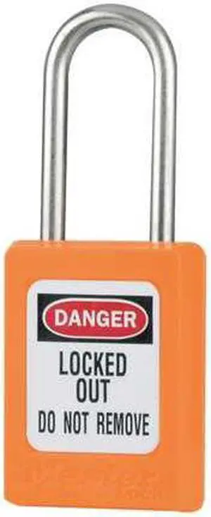 Lockout Padlock, Keyed Alike, Orange, 3/16In., PK6