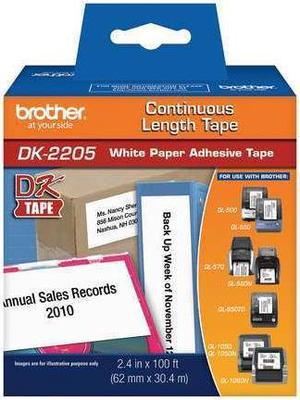 Brother DK2205 Continuous Paper Label Tape for QL Printers 2.4 in x 100 ft. Roll White