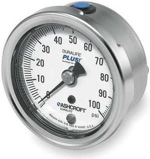 ASHCROFT 251009SW02BX6B100 Industrial Pressure Gauge, 0 to 100 psi, 2 1/2 in