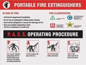 ACCUFORM SP124474L Poster, Portable Fire Extinguishers, P.A.S.S Operating