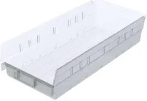 AKRO-MILS 30158SCLAR Shelf Storage Bin, Plastic, Clear, 4 in H, 8 1/8 in W, 17