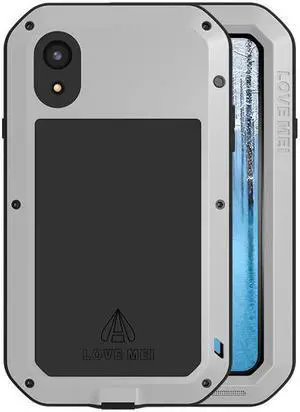 Love Mei Powerful Case For iPhone XR Premium Waterproof Shockproof Aluminum Case Cover for iPhone XR (Silver)