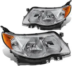 DNA Motoring HL-OH-SFOR09-CH-AM For 2009 to 2013 Subaru Forester Pair Chrome Housing Amber Side Headlight Headlamps 10 11 12 Left + Right