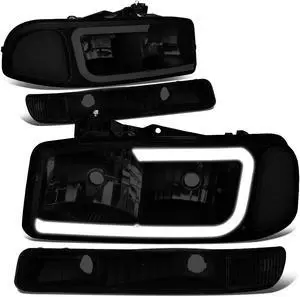 DNA Motoring HL-LB2-SIERRA99-BK-SM-CL1 For 1999 to 2007 GMC Sierra 1500 3500HD/Yukon XL 2500 Pair LED DRL Headlight+Turn Signal Bumper Lamps Tinted Housing Clear Corner 00 01 02 03 04 05 06