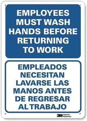 LYLE U1-1046-RA_7X10 Employees Must Wash Hands Before Returning to  Work, 10 in