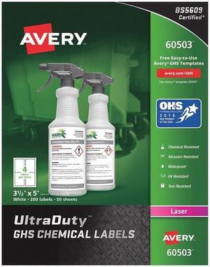 AVERY 60503 3-1/2" x 5" GHS Chemical Labels for Laser Printers, 200