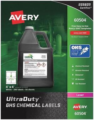 AVERY 60504 4" x 4" GHS Chemical Labels for Laser Printers, 200 labels/50-sheets