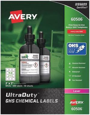 AVERY 60506 2" x 2" GHS Chemical Labels for Laser Printers, 600 labels/50-sheets