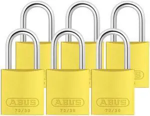 ABUS 72/30 KA X 6 Lockout Padlock, Keyed Alike, Aluminum, Yellow, 1 in Shackle