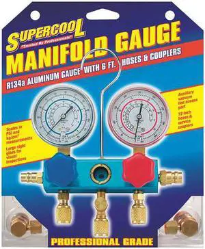 SUPERCOOL 2211B A/C Manifold Gauge,PSI and BAR,Aluminum