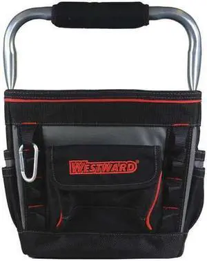 WESTWARD 53JW34 Tool Tote,General Purpose,5 Pockets, Black, Polyester, 13