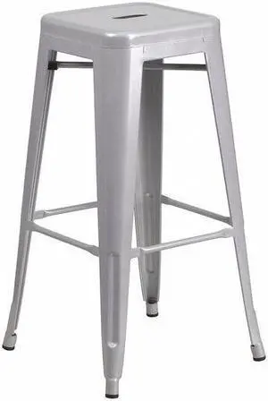 Commercial Grade 30" High Backless Silver Metal Indoor-Outdoor Barstool with Square Seat