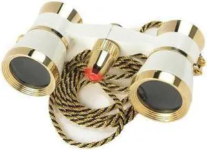 Barska AB11280 3x25 Blueline Opera Glasses with Gold Trim Necklace and Reading Light