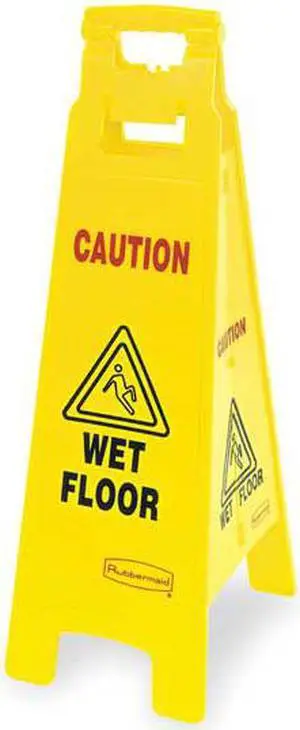 RUBBERMAID FG611477YEL Floor Safety Sign, Caution Wet Floor,Eng