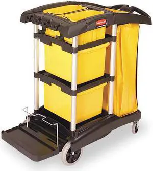 RUBBERMAID FG9T7300BLA Microfiber Janitor Cart,Black,Plstc/Alum