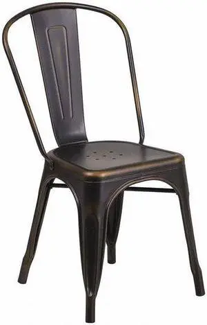 Flash Furniture Distressed Metal Indoor Stackable Chair, Copper Flash Furniture Distressed Metal Indoor Stackable Chair, Copper