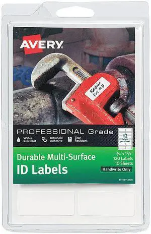 Avery Multisurface ID Labels, Permanent Adhesive, 3/4 x 1-3/4, 120 Labels