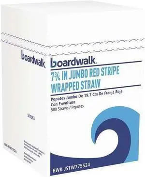 Boardwalk Jumbo Straws 7 3/4" Plastic Red w/White Stripe 500/Pack 24 Pack/Carton JSTW775S24