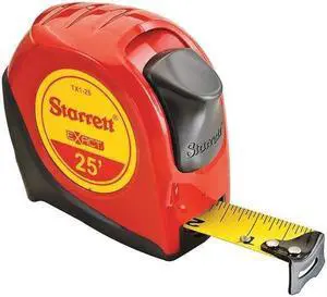 starrett exact ktx125n abs plastic case red measuring pocket tape, english graduation style, 25' length, 1" width, 0.0625" graduation interval