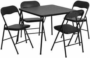 5 Piece Black Folding Card Table and Chair Set
