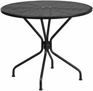 Commercial Grade 35.25" Round Black Indoor-Outdoor Steel Patio Table