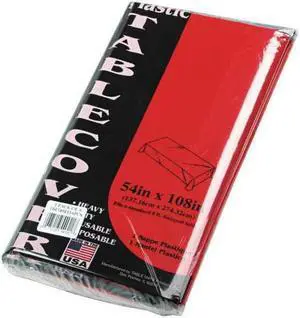 Tablemate Table Set Rectangular Table Cover Heavyweight Plastic 54 x 108 Red 6