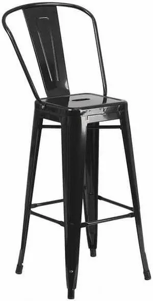 Commercial Grade 30" High Black Metal Indoor-Outdoor Barstool with Removable Back