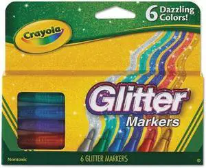 Crayola Glitter Markers, Medium Bullet Tip, Assorted Colors, 6/Set 588629