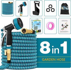 Expandable Garden Hose as Christmas Gift New Year Gift Flexible Garden Hose Durable 3750D Fabric Retractable Garden Hose No-Kink Leakproof 3/4 Inch Solid Brass Fittings and 4 Layers Latex