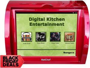 Kitchen Entertainment, Counter-top Design, Hi-Fi Speakers, Audio Book, 15K+ Radio Stations, Streaming Videos, Movies, Music, Auto Wi-Fi, Plug & Play, Social Media, Recipes, 8”Touch Panel, NC820-RED