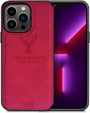 Luxury Soft Texture Deer Patterned TPU Cloth Case for iPhone 13 Pro (Red)