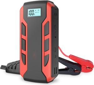 Portable Car Jump Starter, 800A Peak 10000mAh (6.0L Gas Car or 3.0L Diesel Car), 12-Volt Ultra Safe Lithium Jump Starter Box, Power Bank Charger, USB Quick Charge, LCD Display, LED Flashlight