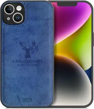 Soft Texture Deer Patterned TPU Cloth Protective Case for iPhone 14, Dirt-resistant, Anti-Shock, Anti-Fingerprint, Full Body Protective Blue