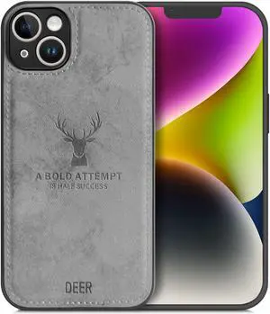 Soft Texture Deer Patterned TPU Cloth Protective Case for iPhone 14 Plus, Dirt-resistant, Anti-Shock, Anti-Fingerprint, Full Body Protective Gray