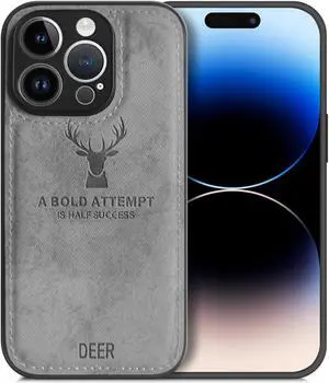 Soft Texture Deer Patterned TPU Cloth Protective Case for iPhone 14 Pro, Dirt-resistant, Anti-Shock, Anti-Fingerprint, Full Body Protective Gray