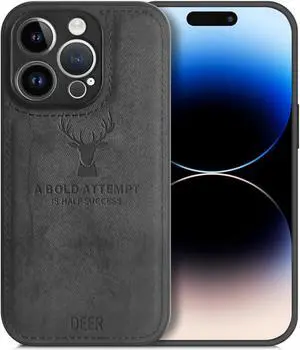 Soft Texture Deer Patterned TPU Cloth Protective Case for iPhone 14 Pro Max, Dirt-resistant, Anti-Shock, Anti-Fingerprint, Full Body Protective Black