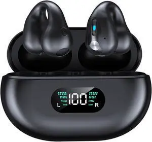 Wireless Open Ear Clip Earbuds, Bluetooth 5.3, Up to 18 Hours Playtime, 350mAh battery, Lightweight, Wireless Bluetooth Earbuds for Cycling, Sport, Running, Driving-Black