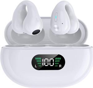 Wireless Open Ear Clip Earbuds, Bluetooth 5.3, Up to 18 Hours Playtime, 350mAh battery, Lightweight, Wireless Bluetooth Earbuds for Cycling, Sport, Running, Driving-Black White